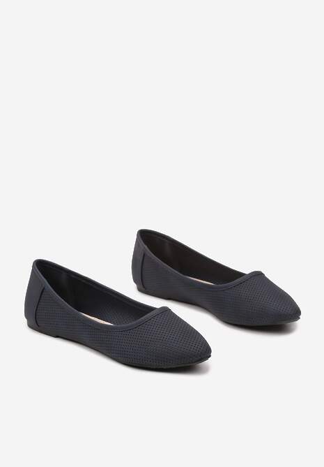 Granatowe Balerinki  ze Skórzaną Wkładką i Siateczkową Cholewką Gonaviel