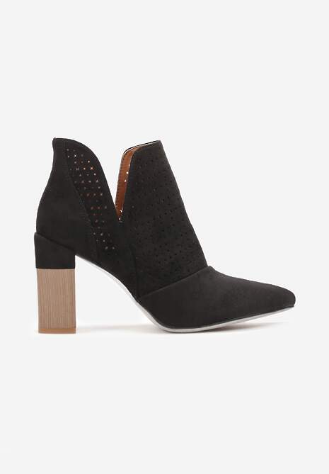 Czarne Ażurowe Botki z Wycięciami i Ozdobnym Słupkiem Belline