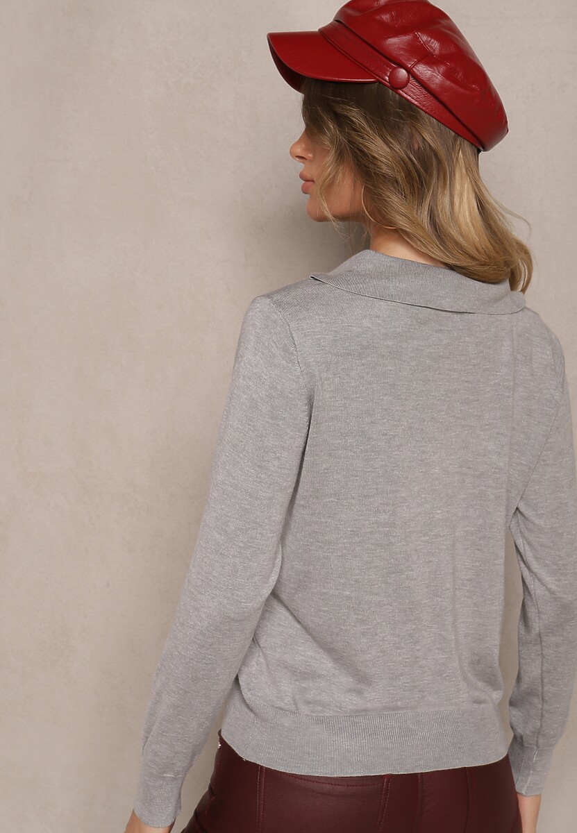 Szary Sweter z Wiskozą i Ozdobnym Kołnierzykiem Ceaola