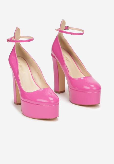 Fuksjowe Czółenka Na Słupku i Platformie z Lakierowanym Wykończeniem Emersen