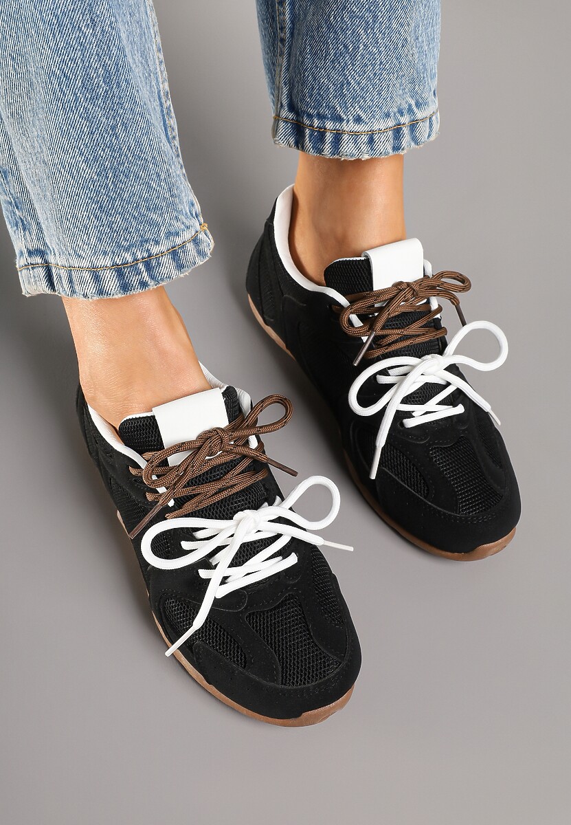 Czarne Sneakersy z Kontrastującymi Sznurówkami i Przeszyciami Nanlita