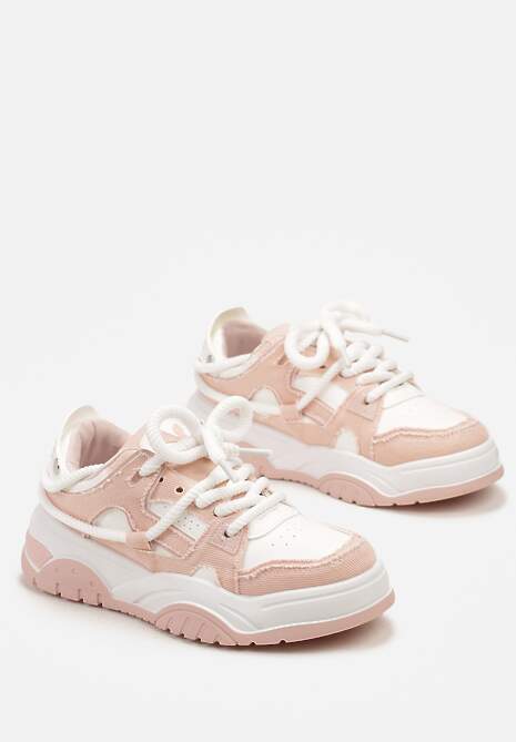 Różowe Sneakersy z Przeszyciami na Grubej Podeszwie Dovira
