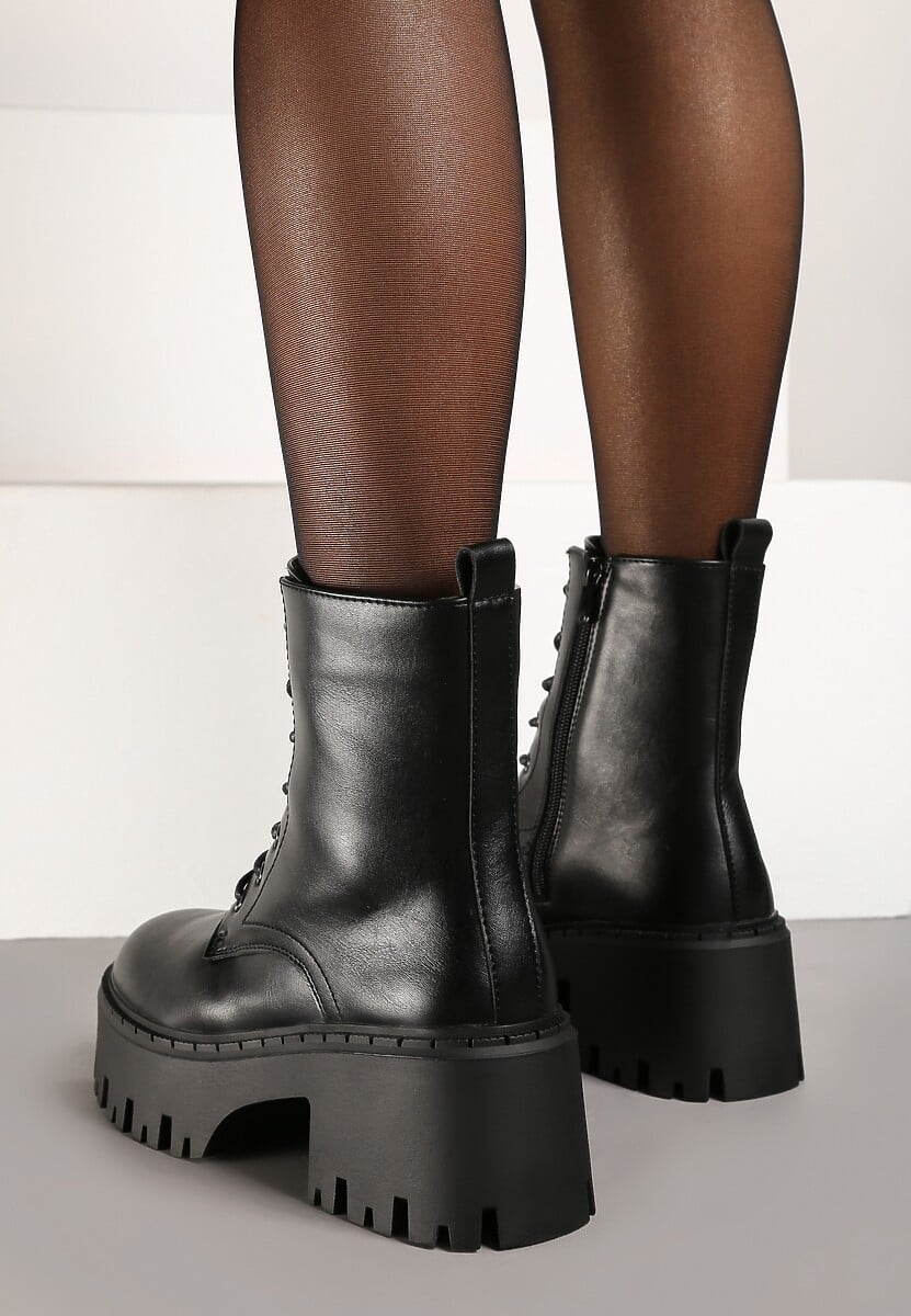 Czarne Botki w Stylu Workerów na Masywnej Platformie Aidana