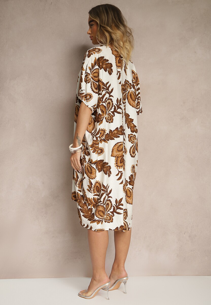 Brązowa Sukienka z Wiskozą Lnem i Cyrkoniami Sadevore