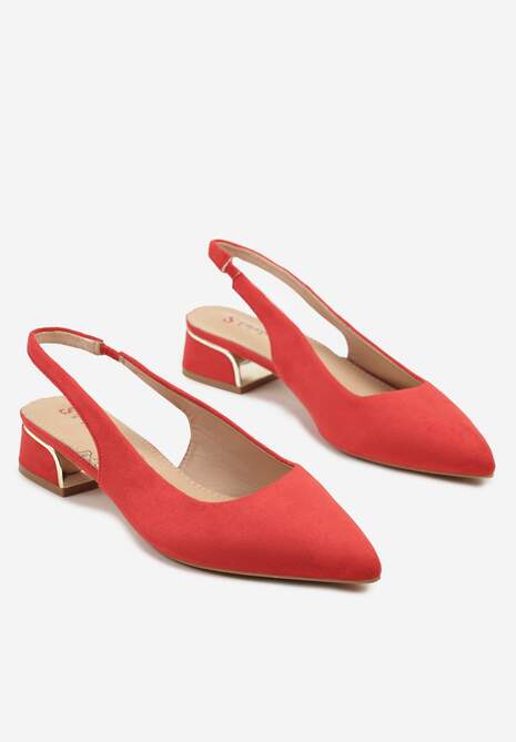 Czerwone Sandały Typu Slingback ze Skórzaną Wkładką i Metaliczną Wstawką Wevessa