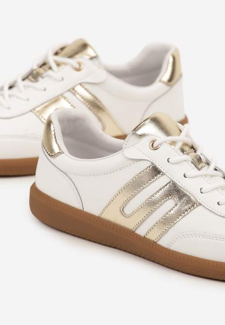 Białe Sneakersy Tenisówki ze Skóry Naturalnej z Geometrycznym Wzorem Carolie