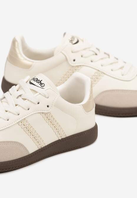 Beżowe Sneakersy w Stylu Tenisówek z Geometrycznym Motywem Halonelle