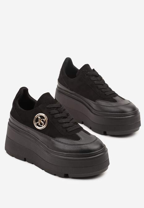 Czarne Chunky Sneakersy Vices na Platformie z Okrągłym Detalem Sedvira