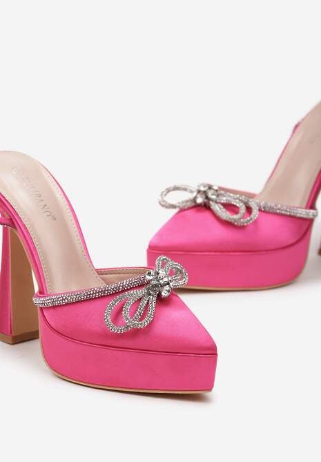Fuksjowe Sandały z Ozdobną Kokardą i Cyrkoniami na Platformie i Klepsydrowym Obcasie Wernia