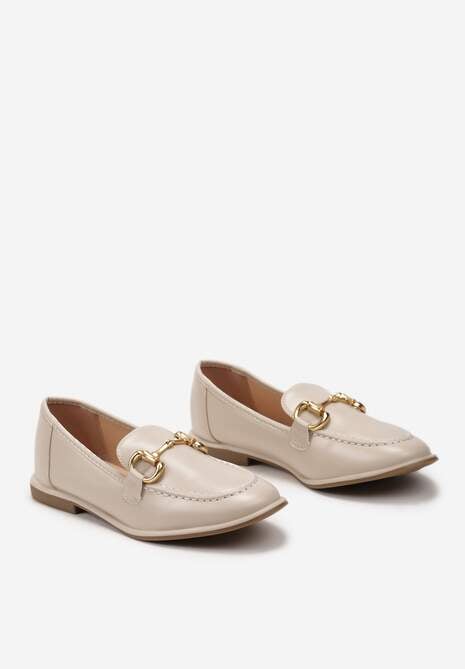 Beżowe Płaskie Mokasyny z Elegancką Klamerką Mustia