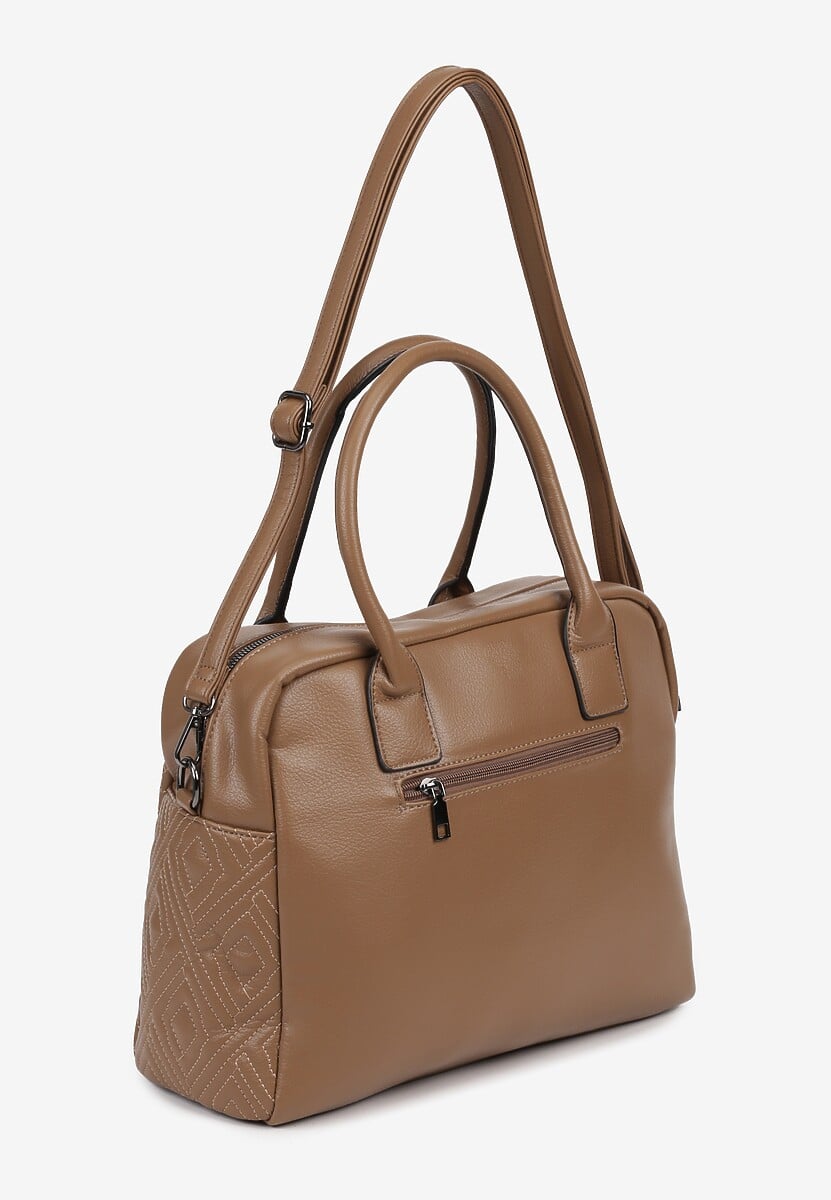 Jasnobrązowa Torebka Pikowana z Uchwytami i Regulowanym Paskiem Halavionea