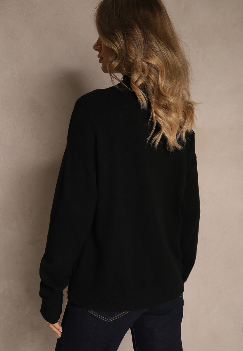 Czarny Gładki Golf Zdobiony Guzikami przy Dekolcie Rallessa