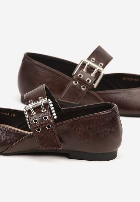 Brązowe Balerinki Vices w Stylu Mary Jane ze Skórzaną Wkładką Rilaneia
