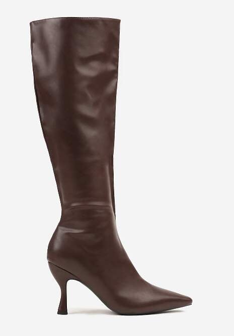 Ciemnobrązowe Marszczone Kozaki Vices na Obcasie Typu Kaczuszka Miomadia