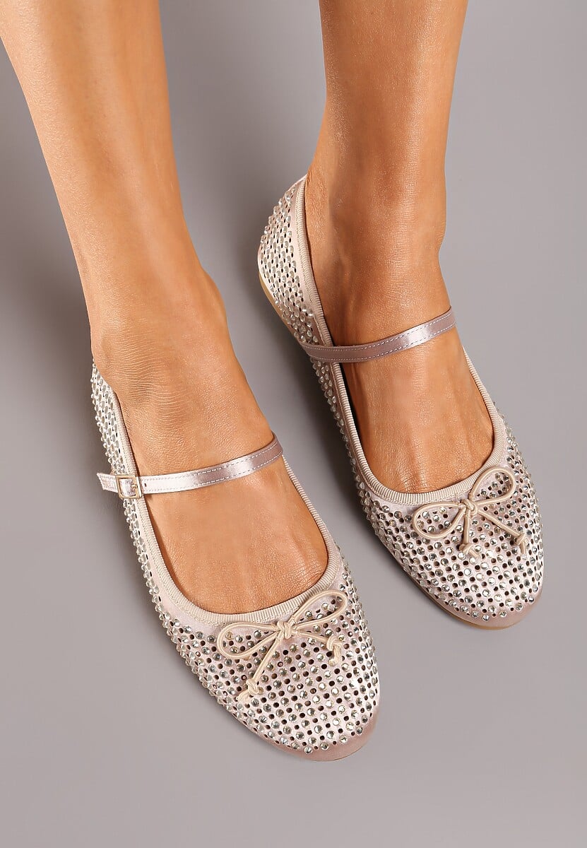 Złote Balerinki z Klamerką i Ażurową Cholewką Morakate