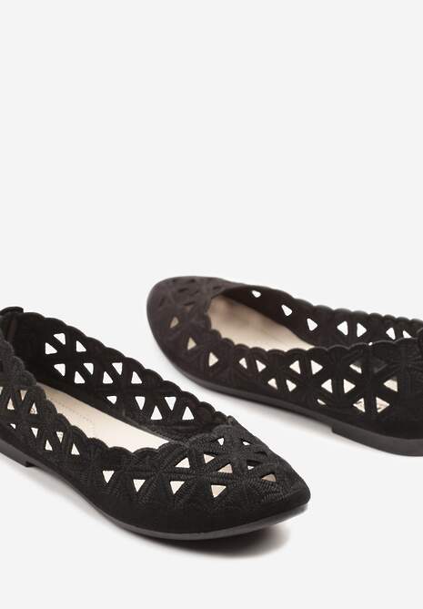 Czarne Balerinki Vices z Ażurowymi Wycięciami Naneria