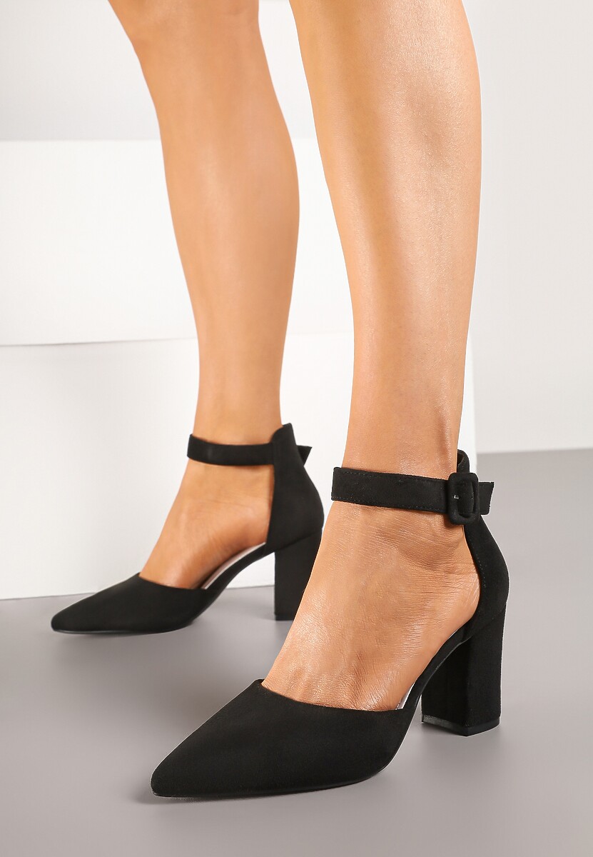 Czarne Czółenka Zapinane wokół Kostki z Ekozamszu na Słupku Xarfa