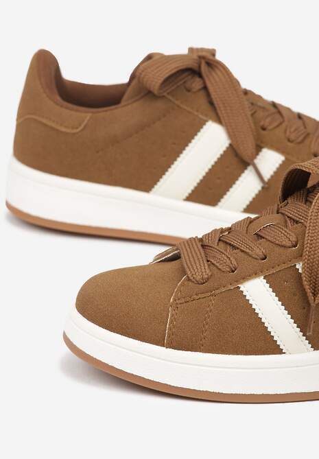 Brązowe Sneakersy Ozdobione Paskami Dolirenna