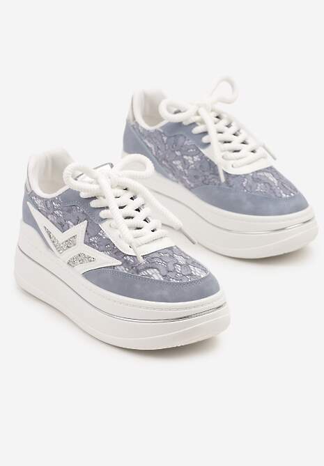 Niebieskie Sneakersy na Platformie Ozdobione Gwiazdą Norlevi