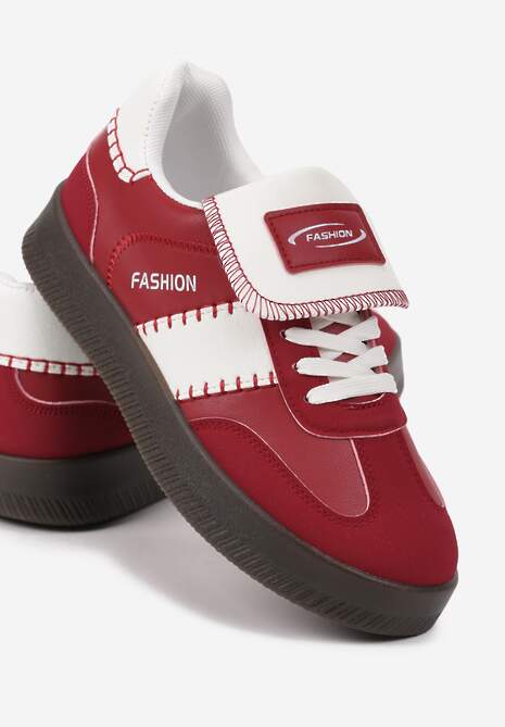 Czerwone Sneakersy na Platformie z Kontrastującymi Detalami i Wywiniętym Językiem Amirila