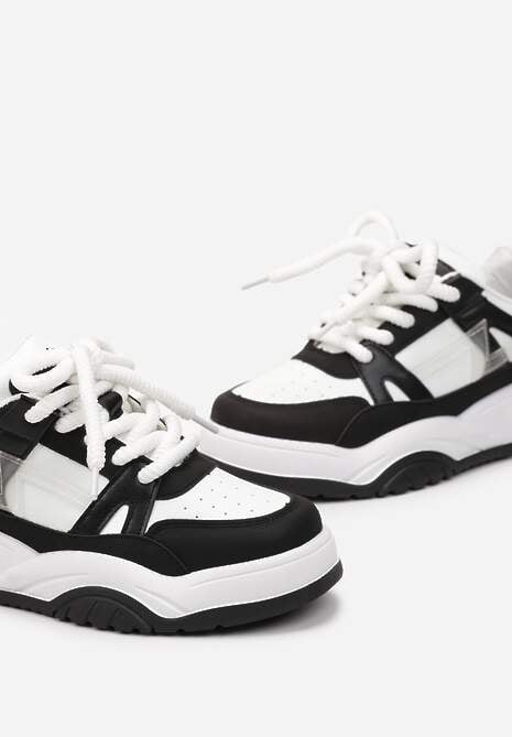 Czarne Sneakersy na Grubej Podeszwie z Szerokim Wiązaniem Iniestra