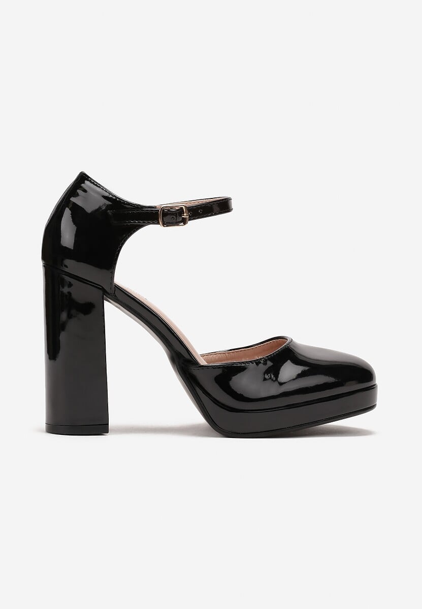 Czarne Czółenka z Lakierowanej Ekoskóry na Słupku Tanela