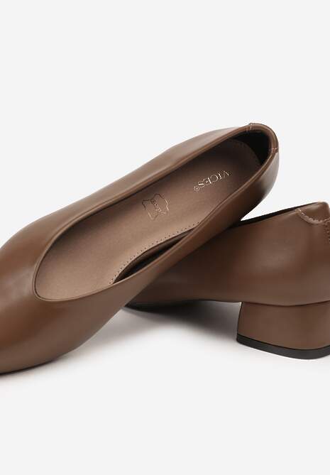 Ciemnobeżowe Czółenka na Słupku Vices ze Skórzaną Wkładką Alinire