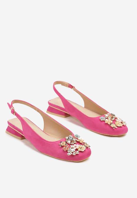 Fuksjowe Czółenka Slingback Vices z Cyrkoniami i Wkładką ze Skóry Eklina