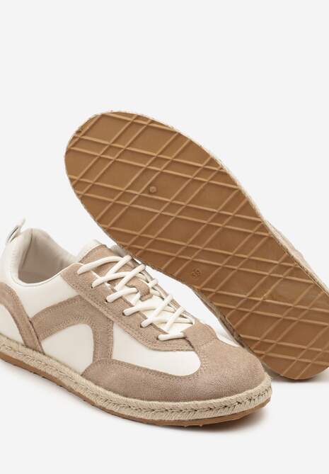 Ciemnobeżowe Sneakersy Kultowe Tenisówki z Podeszwą Zdobioną Plecionką Zarorella