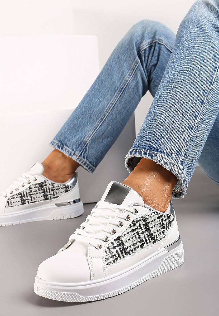 Biało-Beżowe Sneakersy z Przeplataną Wstawką Olimua