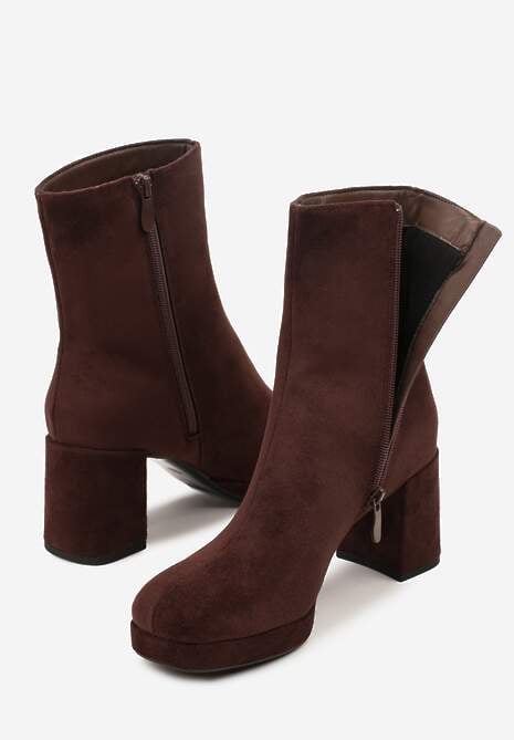 Brązowe Botki Vices na Platformie i Słupku Ozdobione z Kwadratowym Noskiem Faleanna