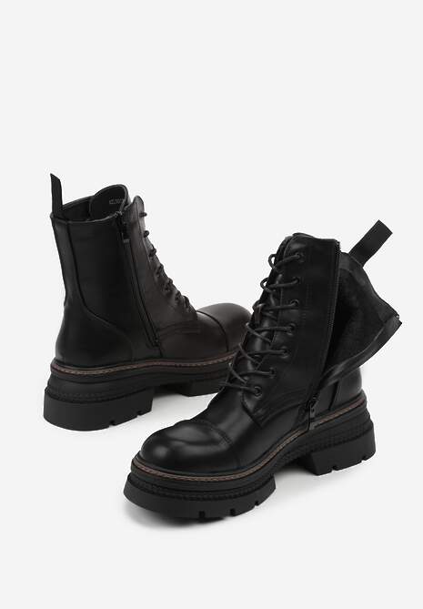 Czarne Botki Workery na Tłoczonej Podeszwie Temie