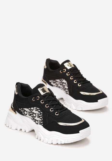 Czarne Sneakersy z Wstawkami na Grubej Podeszwie Trenta