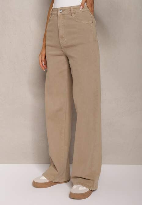 Ciemnobeżowe Jeansy Szerokie Phririope