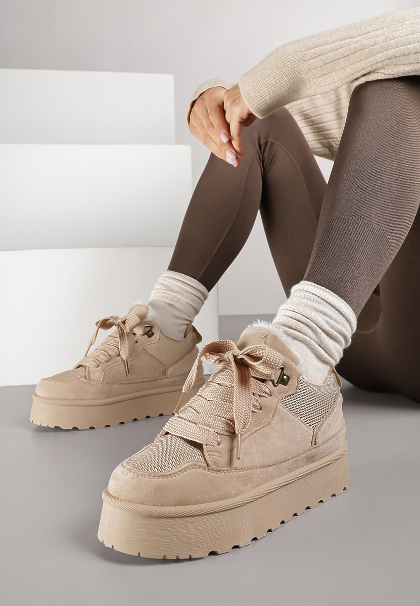 Ciemnobeżowe Sneakersy Śniegowce na Platformie Velavine