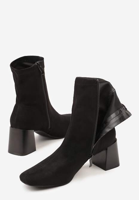 Czarne Botki Vices na Stożku z Noskiem o Kwadratowym Kształcie Amiste