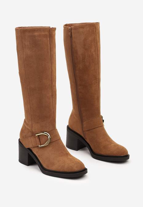 Brązowe Kozaki Vices na Słupku z Ozdobną Klamrą i Ociepleniem Moriti