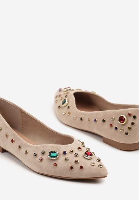 Ciemnobeżowe Balerinki z Ozdobnymi Kamykami Ulirella