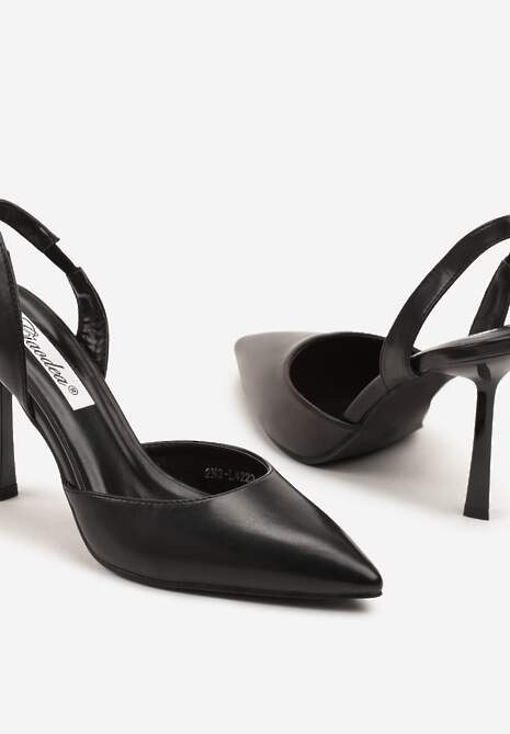 Czarne Sandały na Szpilce ze Szpiczastym Noskiem i Odkrytą Piętą Deralise