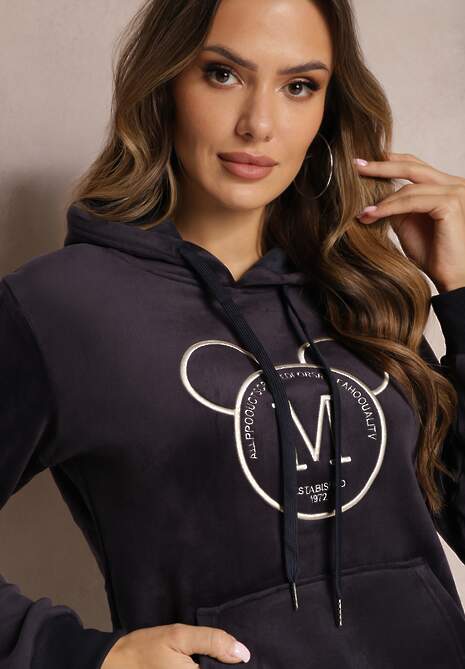 Granatowa Bluza z Kapturem i Haftowanym Napisem Lahma