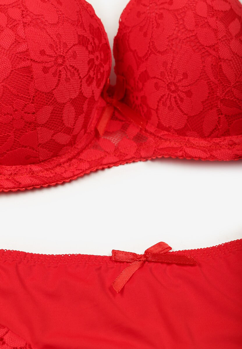Czerwony Koronkowy Komplet Majtki Figi i Biustonosz Eziselle