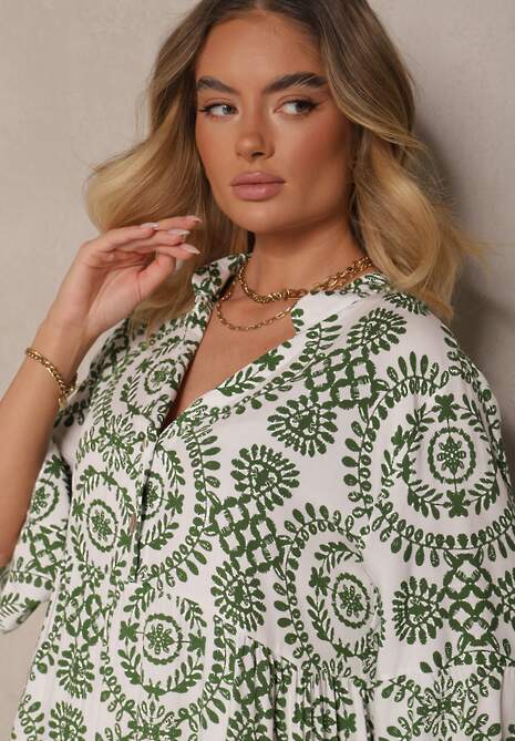 Zielona Sukienka z Bawełny o Rozkloszowanym Kroju Ozdobiona Guzikami Janivra