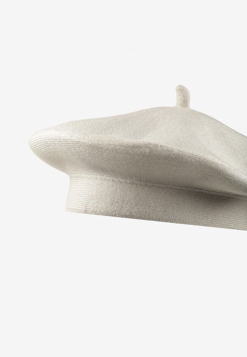 Jasnoszary Klasyczny Beret z Antenką z Bawełną i Kaszmirem Emidora