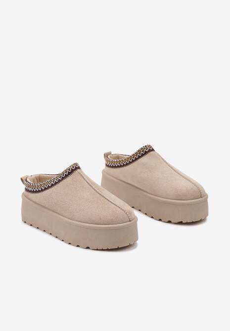 Beżowe Śniegowce na Platformie z Ozdobnym Paskiem Lotiara