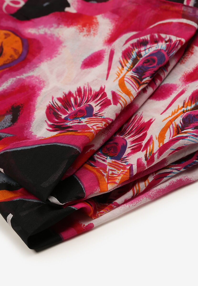 Różowy Bawełniany Klasyczny Szalik Apaszka z Abstrakcyjnym Wzorem Nihilisa