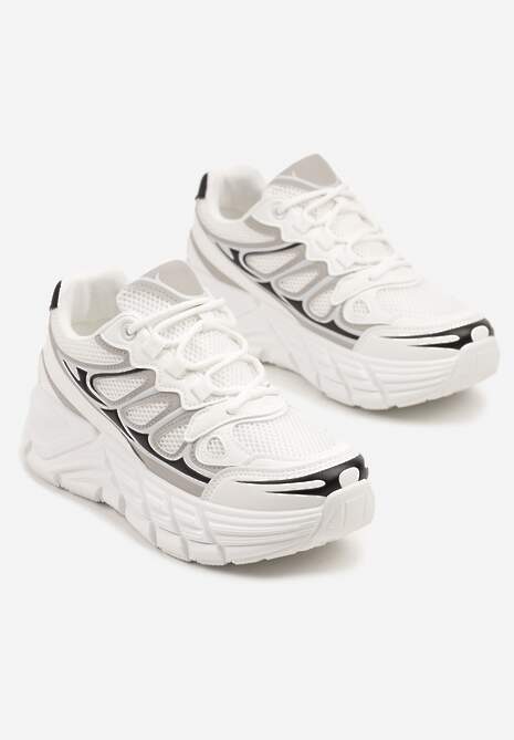 Białe Sneakersy Streetwearowe na Tłoczonej Platformie Tertewia