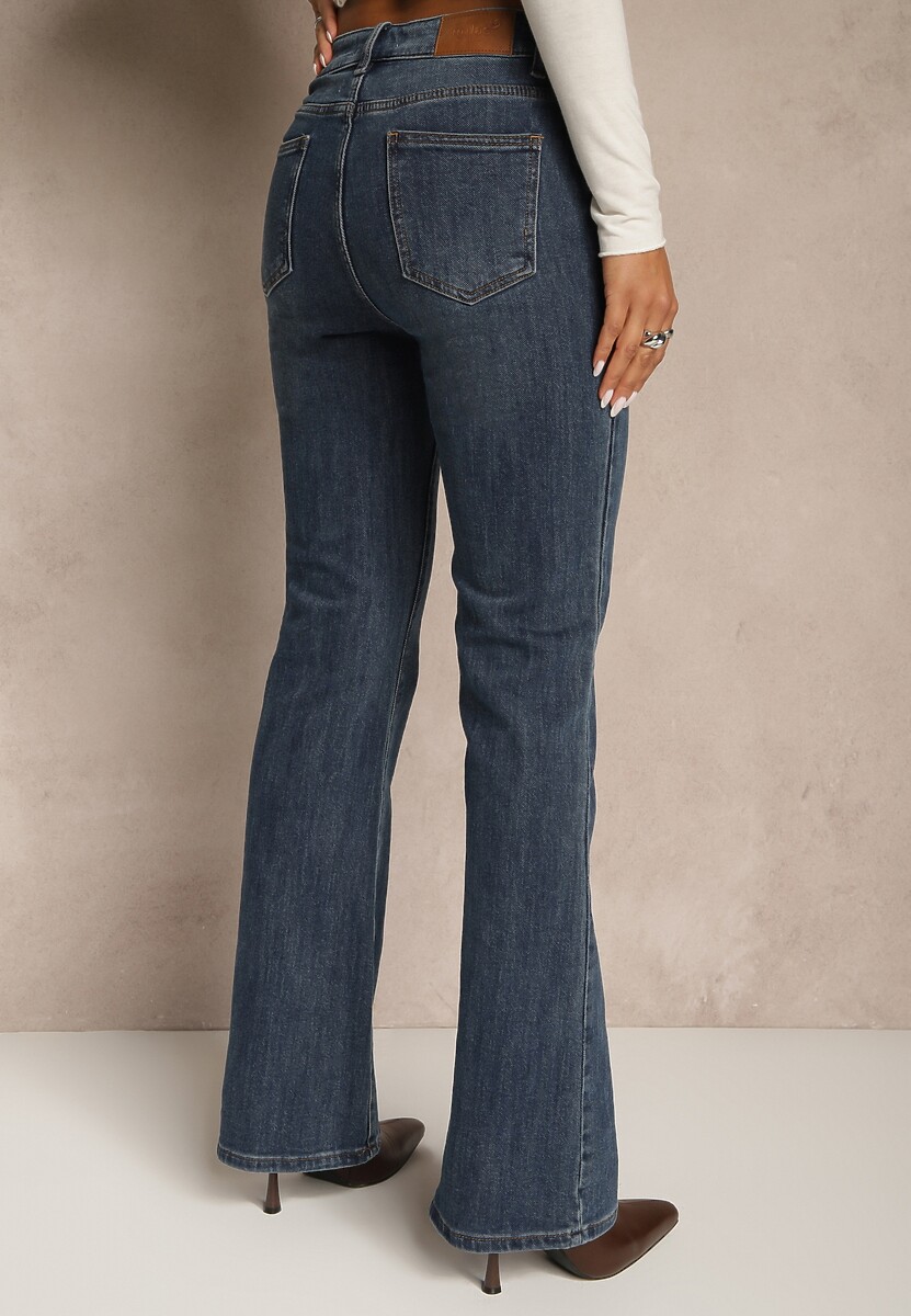 Niebieskie Jeansy z Domieszką Wiskozy o Kroju Flare High Waist Alendria