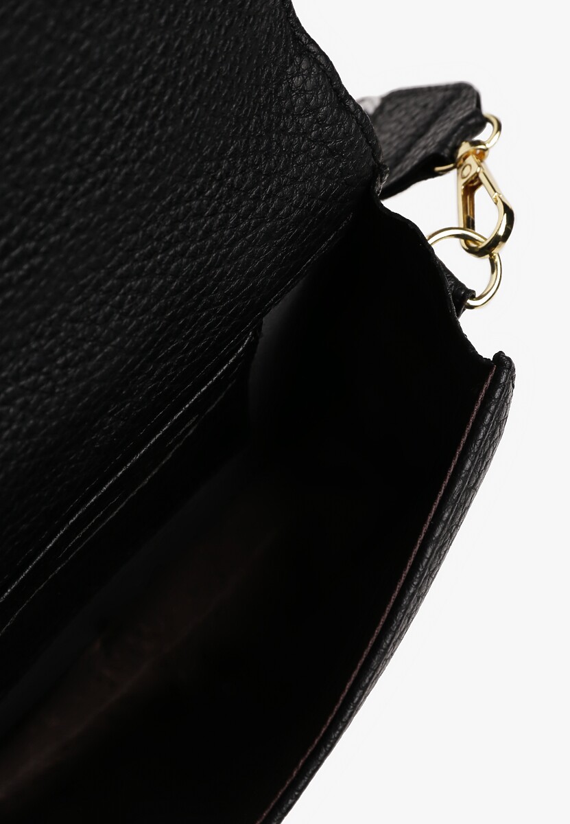 Czarna Torebka na Ramię z Odpinanym Paskiem Metaliczną Aplikacją i Portmonetką Siawenna