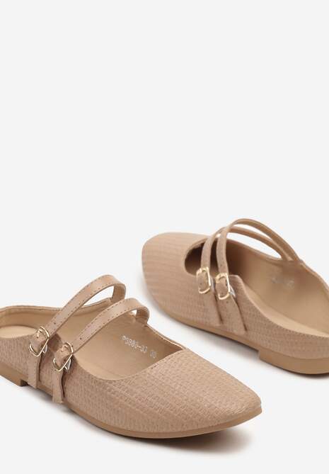 Ciemnobeżowe Klapki Balerinki Ozdobione Paseczkami Davissae