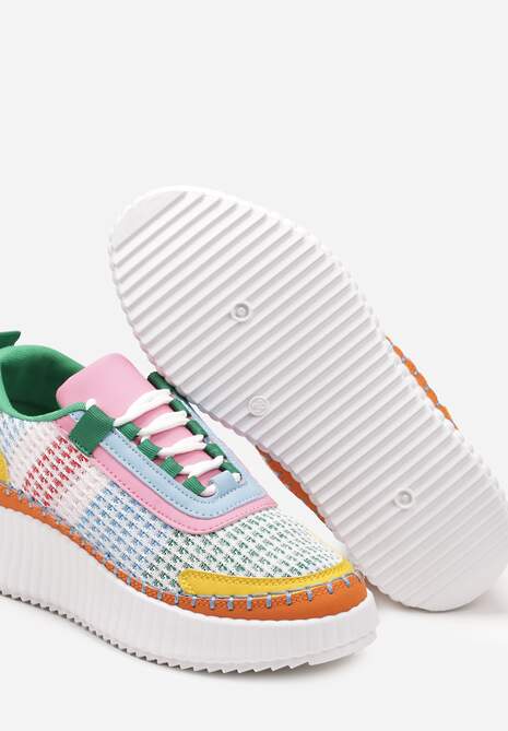 Zielono-Pomarańczowe Sznurowane Sneakersy na Grubej Podeszwie do Kostki Pasapia